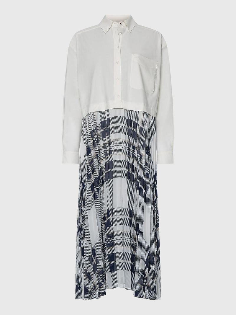 Női Tommy Hilfiger Icon Pleated Shirt Dresses Fehér | HU 98LIS